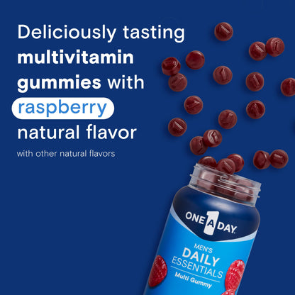 One A Day Men’s Daily Essentials Multivitamin Gummies, Multivitamin for Men, Bone Health, Zinc, Raspberry Natural Flavor, 120 Gummies