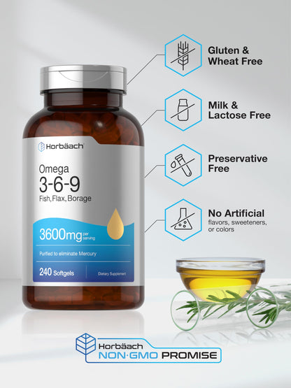 Triple Omega 3-6-9 240 Softgels | from Fish, Flaxseed, Borage Oils | Non-GMO & Gluten HorbäachBuy Supplements Australia