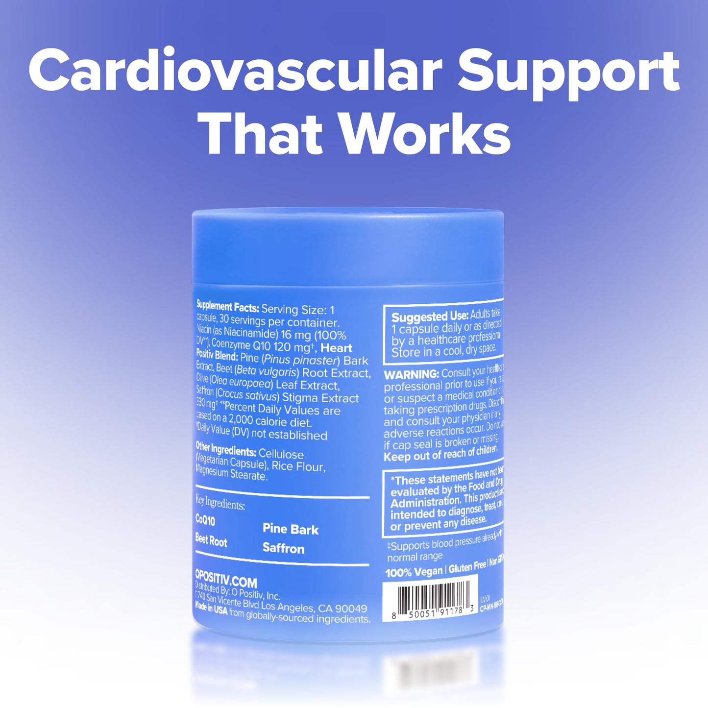 O Positiv MENO Heart + Blood Pressure Support Capsules – Daily Support for Healthy Circulation, Stress Management & Blood Pressure – with CoQ10, Beets, Pine Bark & Saffron – 30 Servings O PositivBuy Supplements Australia