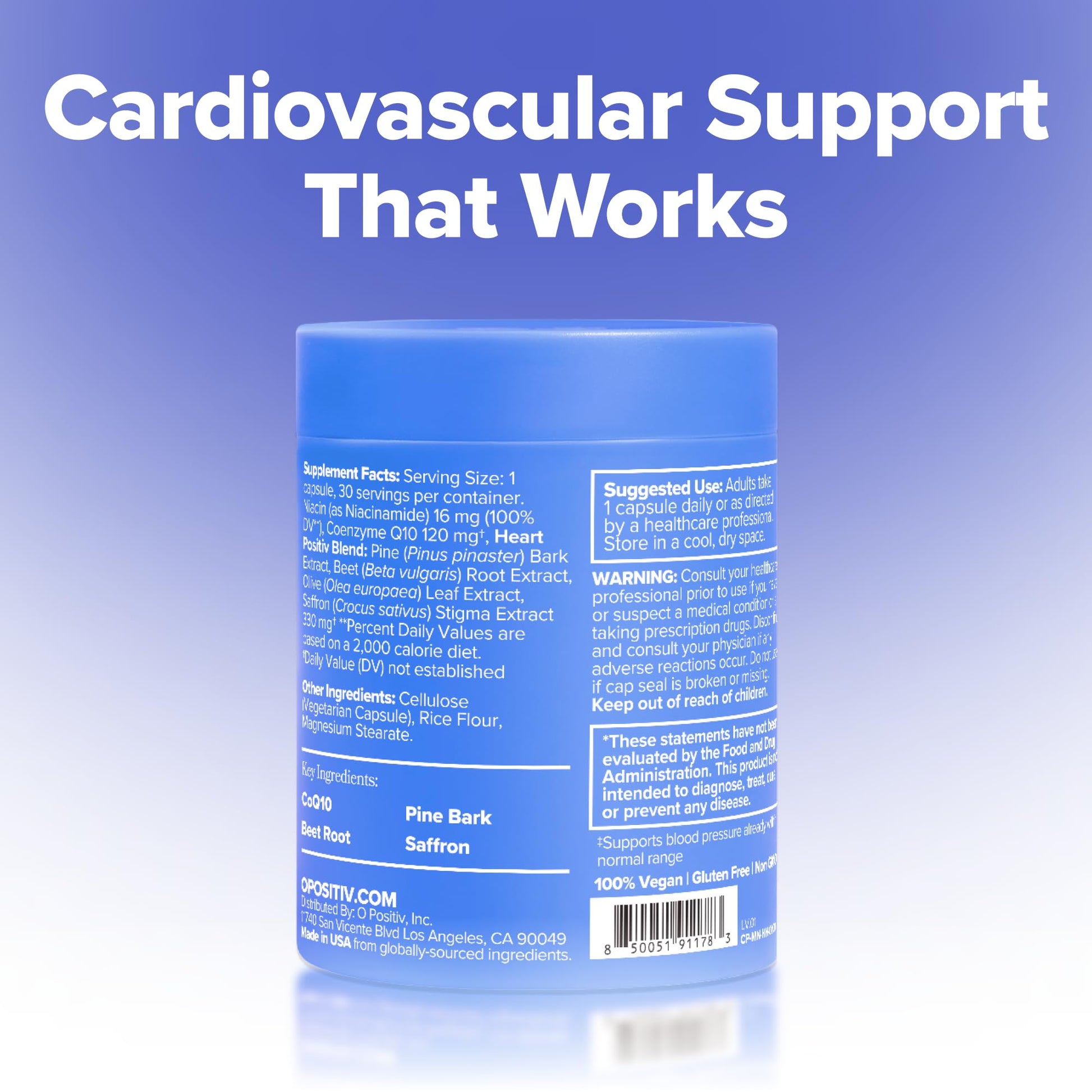O Positiv MENO Heart + Blood Pressure Support Capsules – Daily Support for Healthy Circulation, Stress Management & Blood Pressure – with CoQ10, Beets, Pine Bark & Saffron – 30 Servings O PositivBuy Supplements Australia
