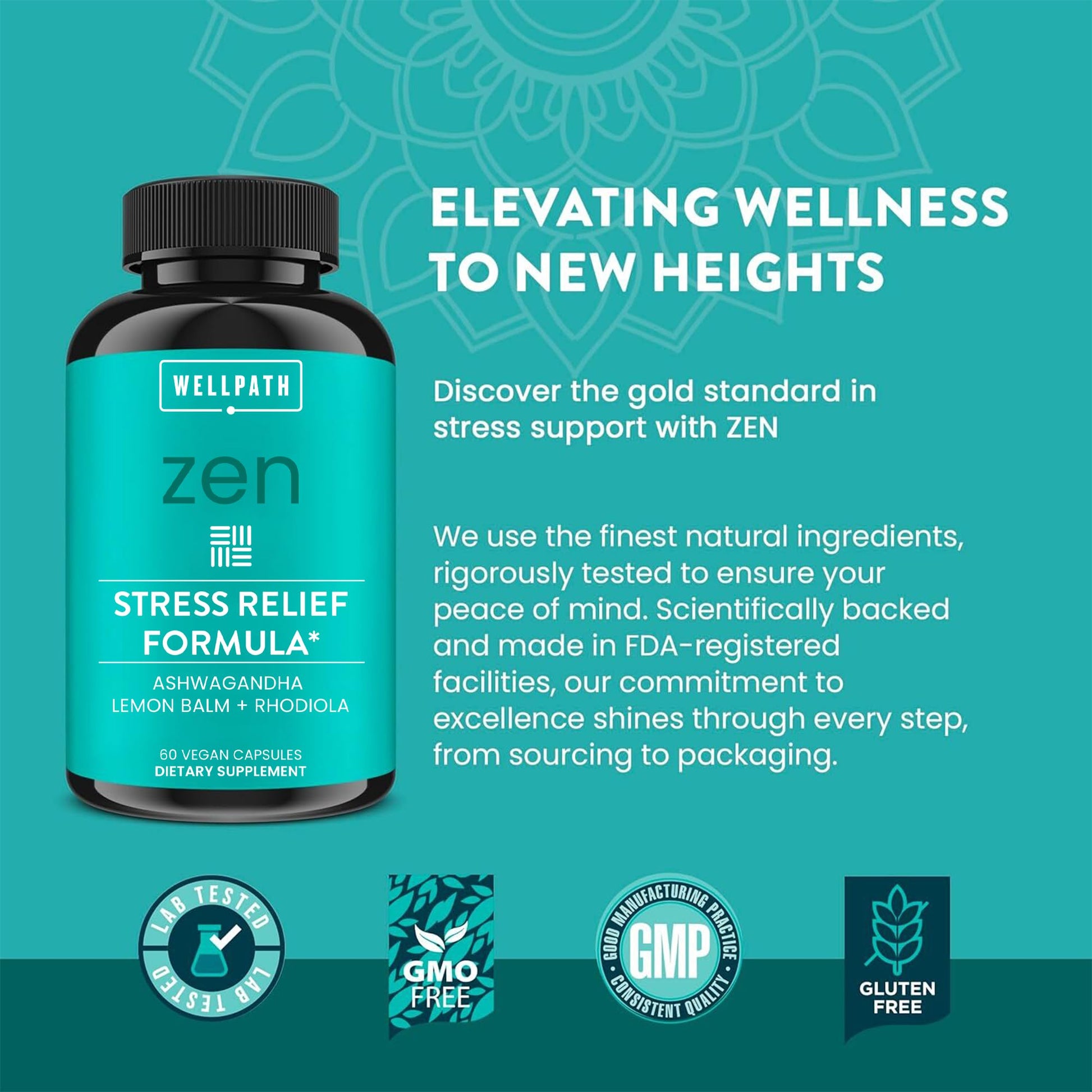 WellPath Zen Stress Relief Supplement + Mood Support | Calm, Stress & Energy Support | Ashwagandha Root, Rhodiola Rosea, L-Theanine, Lemon Balm | Herbal Capsules, 60 Ct WellPathBuy Supplements Australia