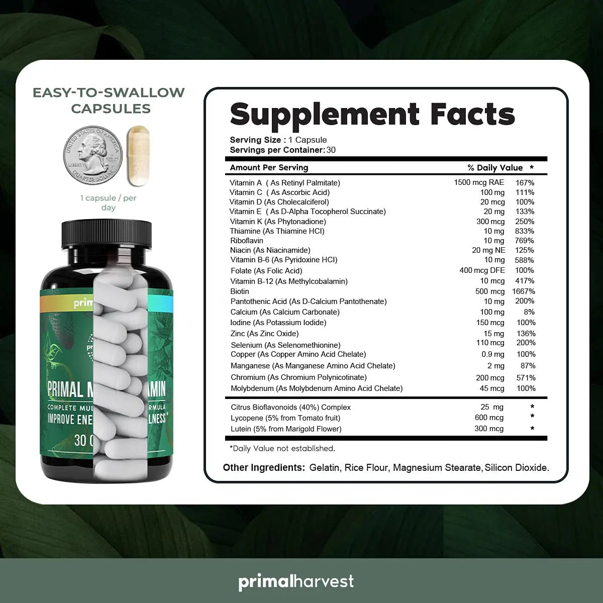Primal Harvest Multivitamin & Magnesium Supplements for Women and Men Multi Vitamin Capsules and Magnesium Glycinate Pills Bundle Primal Harvest