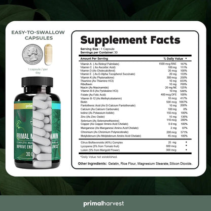 Primal Harvest Multivitamin & Magnesium Supplements for Women and Men Multi Vitamin Capsules and Magnesium Glycinate Pills Bundle Primal Harvest