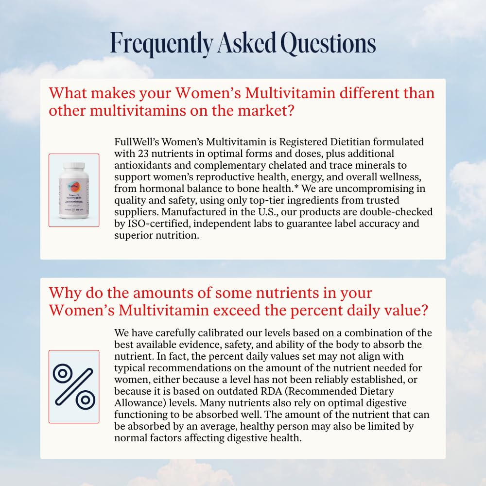 FullWell Women's Multivitamin - Daily Multivitamin for Reproductive Health - Supports Future Fertility, Hormone Balance & Overall Wellness - Antioxidant Blend - CoQ10 & PQQ - 90 Count (30 Servings) FullWellBuy Supplements Australia