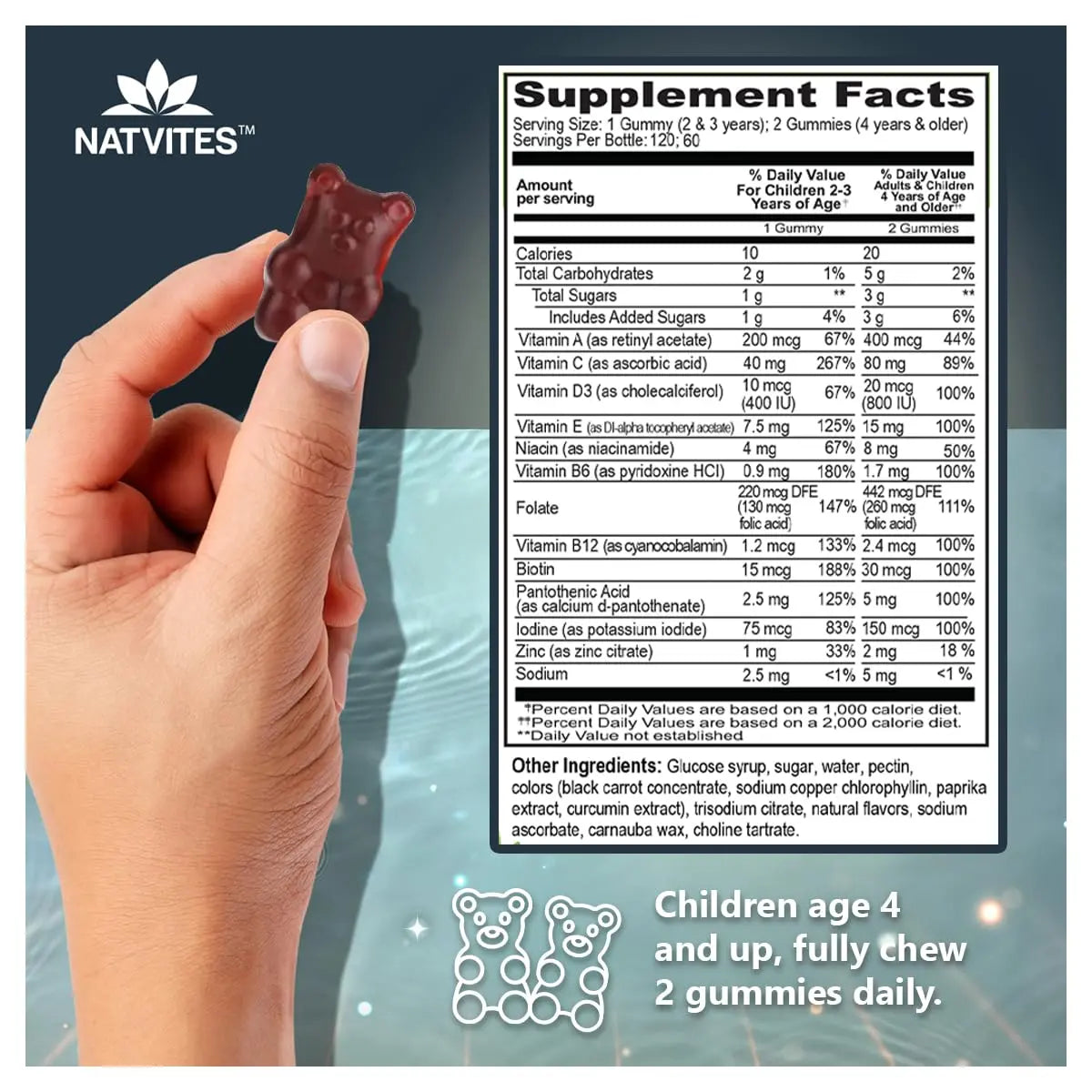 Natvites Complete Kids Multivitamin Gummies – 120 Count of Essential Daily Vitamins & Minerals for Immune Support, Focus, & Growth Natvites