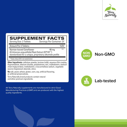 Terry Naturally AnxioCalm - Calming Support Supplement - Supports Against Occasional Tension & Aids Calm Feelings with Narrow-Leaved Coneflower - Non-Drowsy Supplement - 75 Tablets Terry NaturallyBuy Supplements Australia