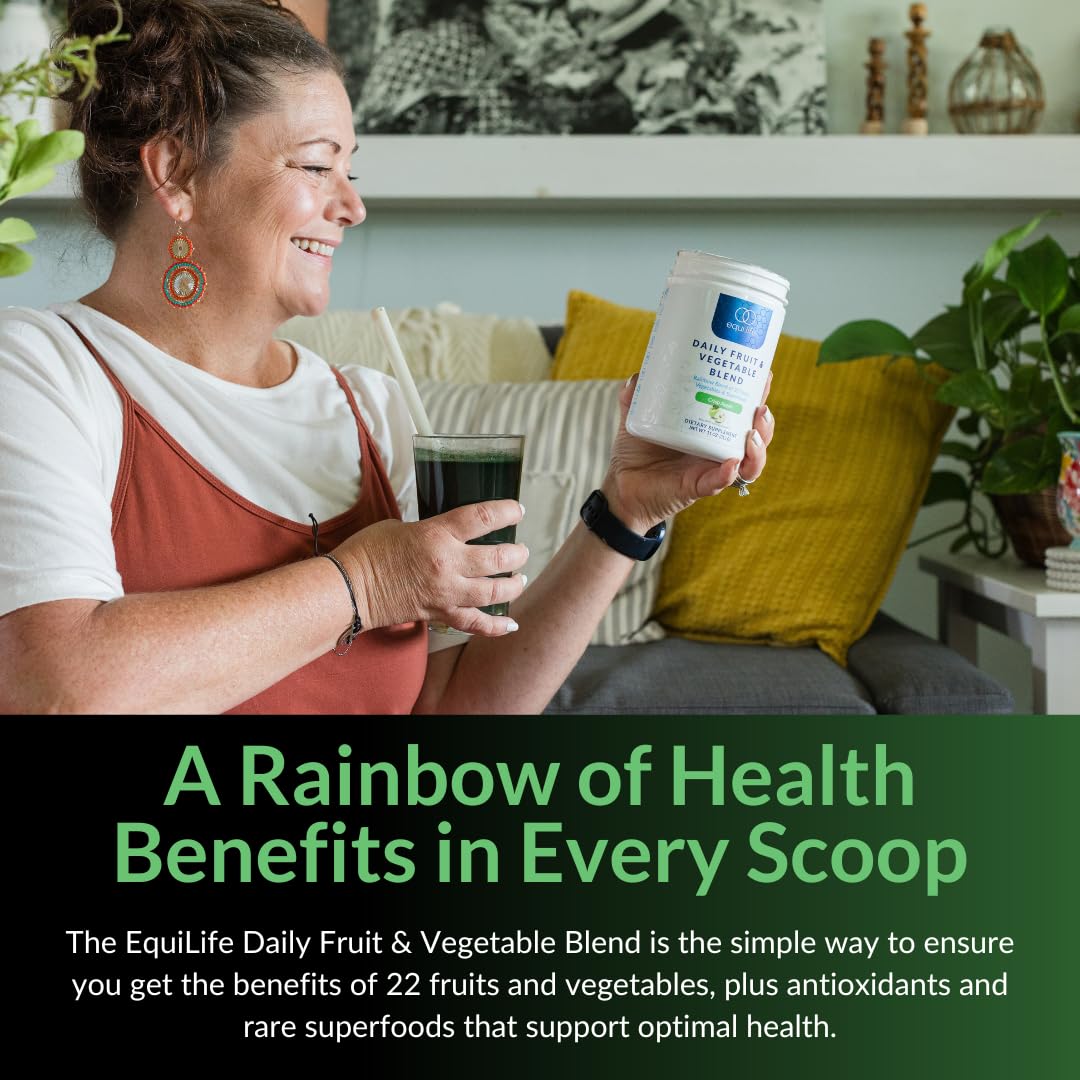 Equilife Daily Fruit & Vegetable Blend, Superfood Antioxidant Supplement, Crisp Apple Flavor with Vitamin C, Fiber, and 9 Essential Amino Acids, Supports Energy, Low Sugar, Vegan, 30 Servings Tub EquilifeBuy Supplements Australia