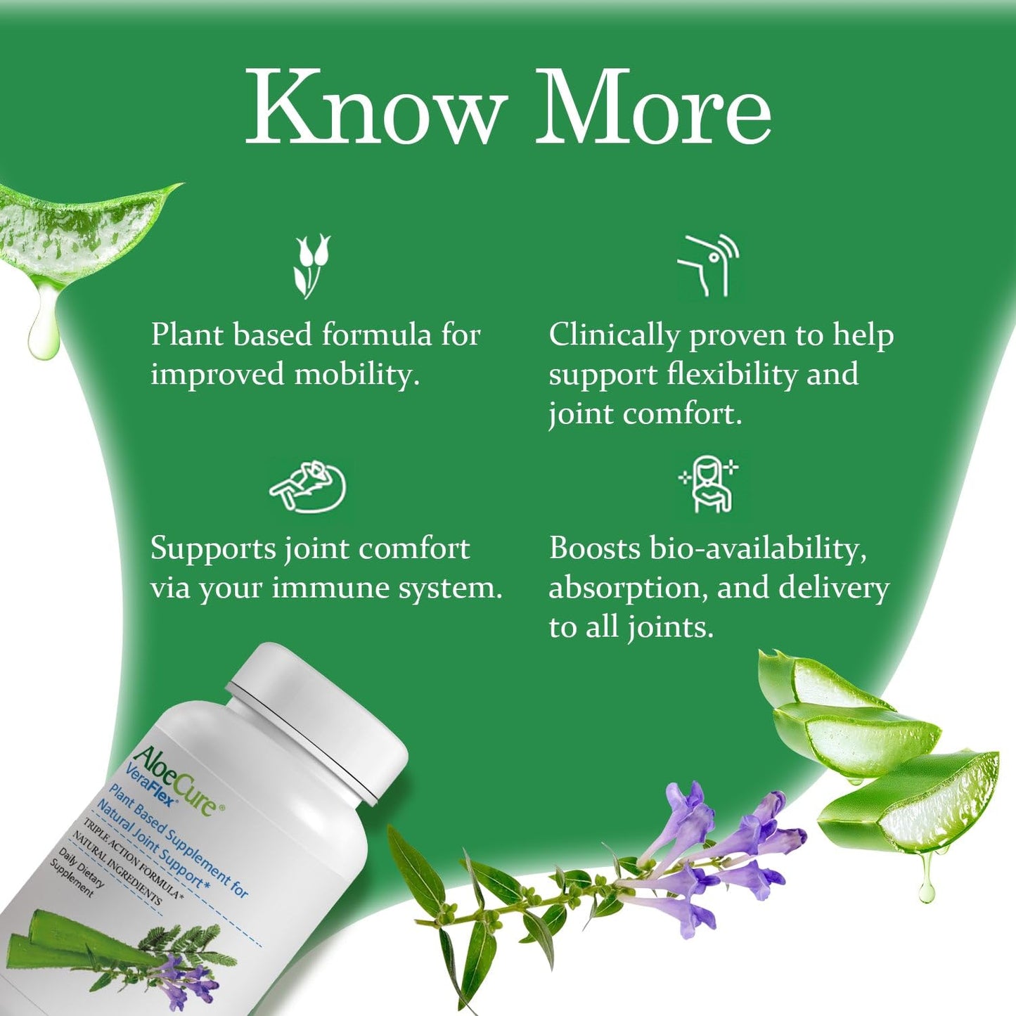 AloeCure VeraFlex Natural Joint Health, 60 Capsules, Clinically Tested Natural Plant-Based Formula to Support Comfort, Mobility and Flexibility - Featuring Organic Aloe Vera, 3-Pack AloeCureBuy Supplements Australia