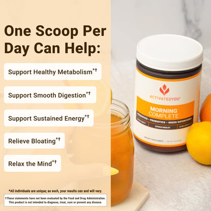 ACTIVATEDYOU Morning Complete Daily Wellness Greens Superfood Drink Mix for Gut Health w/Prebiotics, Probiotics, Antioxidants, Green Superfoods