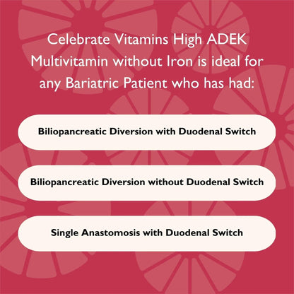 Celebrate Vitamins Multi ADEK Chewables, Iron Free - Daily Bariatric Multivitamin, High Level of Vitamins A, D, E, K & B12 Celebrate Bariatric Supplements
