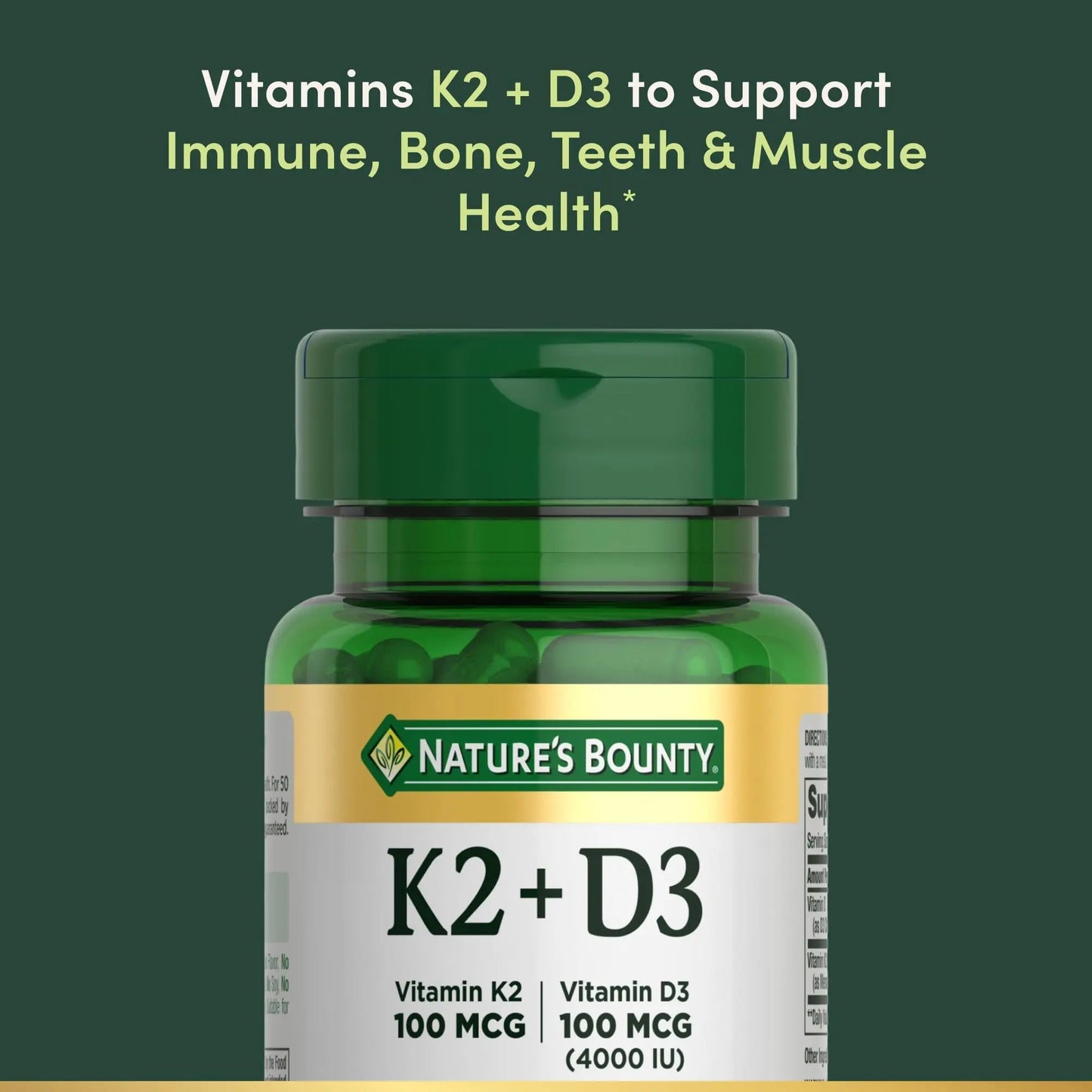 Nature’s Bounty Vitamin D3 K2 Supplement, 4000 IU Vitamin D3 plus 100 mcg of Vitamin K Supplements Nature's Bounty