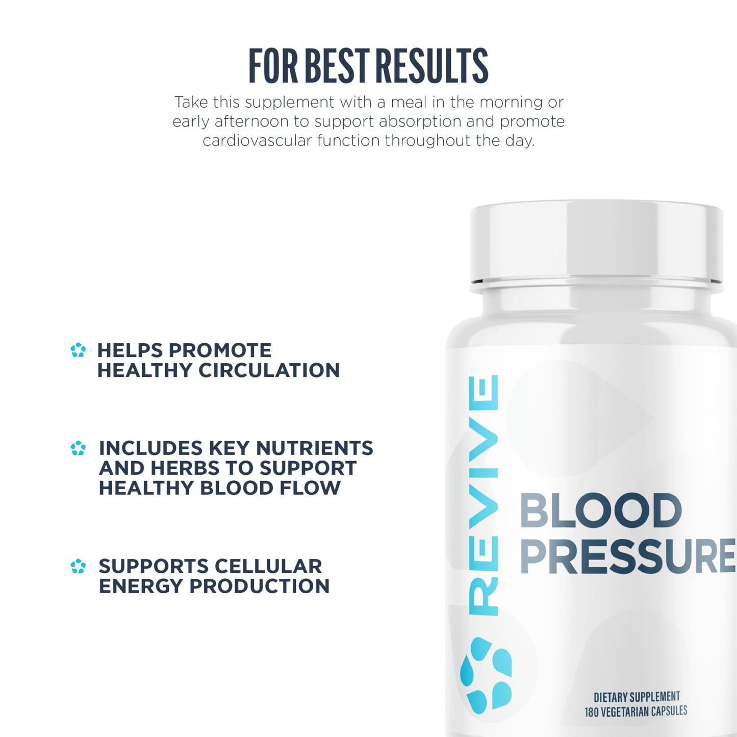 Revive MD Blood Pressure Support Supplement - Supports Heart and Circulatory Health, Energy & Daily Wellness - Magnesium, Potassium, Folic Acid & Garlic Formula (180 Vegetarian Capsules, 60 Servings) ReviveBuy Supplements Australia