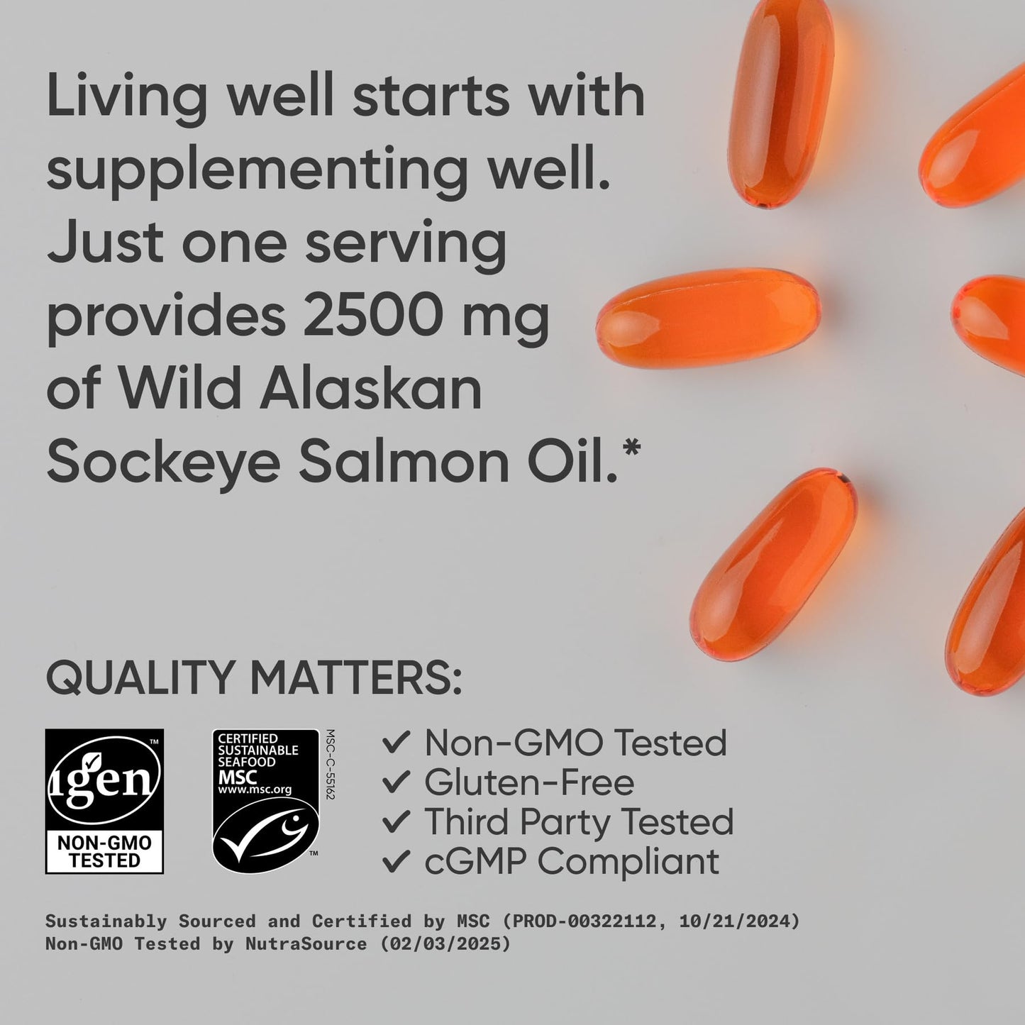Sports Research® Salmon Oil - Single-Source Wild Alaskan Sockeye | 2500 mg per Serving w/EPA & DHA Fatty Acids | MSC Certified - 180 Count Softgels Sports ResearchBuy Supplements Australia