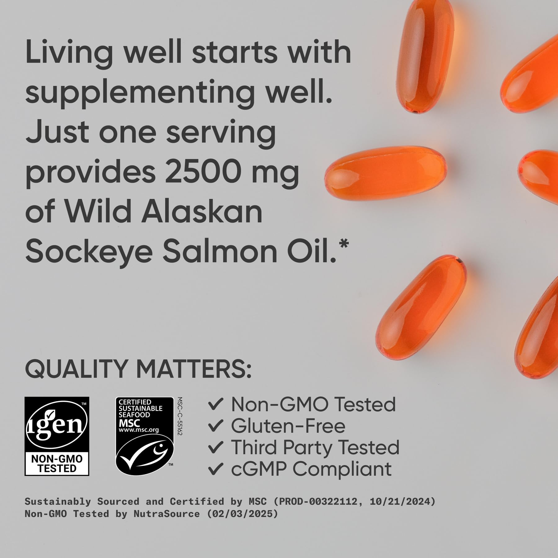 Sports Research® Salmon Oil - Single-Source Wild Alaskan Sockeye | 2500 mg per Serving w/EPA & DHA Fatty Acids | MSC Certified - 180 Count Softgels Sports ResearchBuy Supplements Australia
