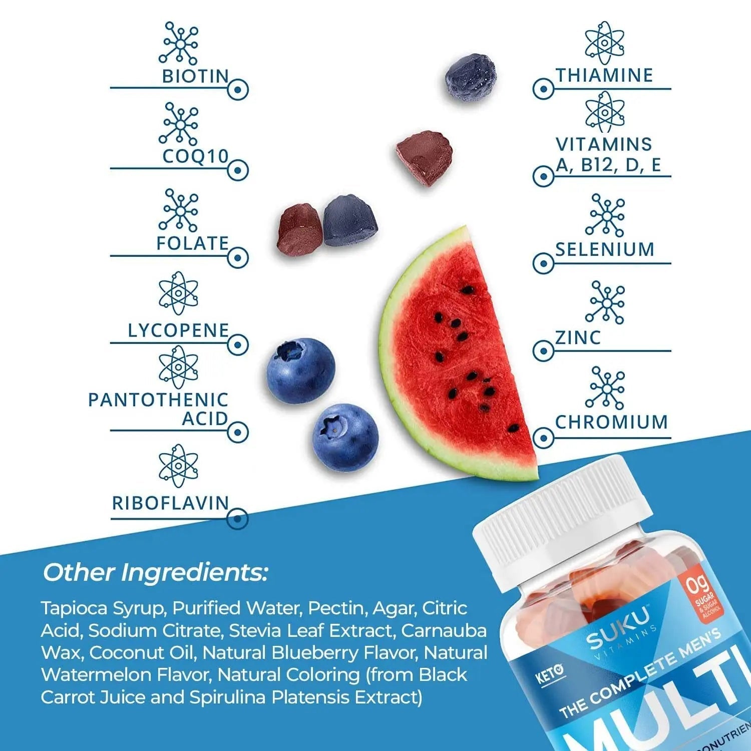 SUKU Men's Daily Multivitamin Gummies – Vitamins A, B12, C, D3, E, Zinc, CoQ10 & Lycopene – Prostate, Heart & Immune Support SUKUBuy Supplements Australia