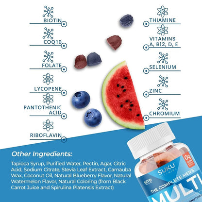 SUKU Men's Daily Multivitamin Gummies – Vitamins A, B12, C, D3, E, Zinc, CoQ10 & Lycopene – Prostate, Heart & Immune Support SUKUBuy Supplements Australia