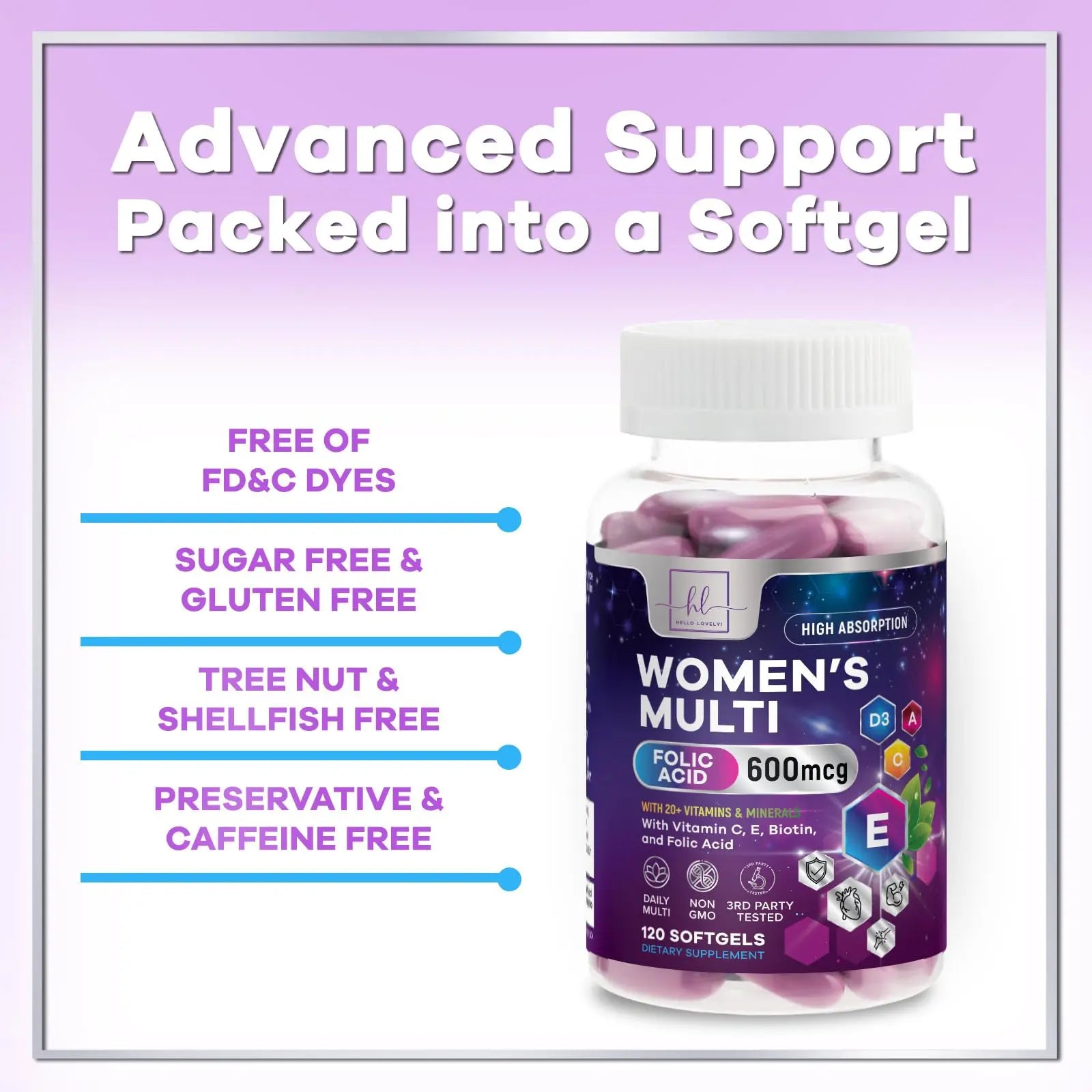 Multivitamin For Women - Complete Daily Woman's Multivitamins with Biotin, Calcium, Folic Acid, Iron, Zinc, Vitamin A, C, D, E & B Vitamins Hello Lovely!Buy Supplements Australia
