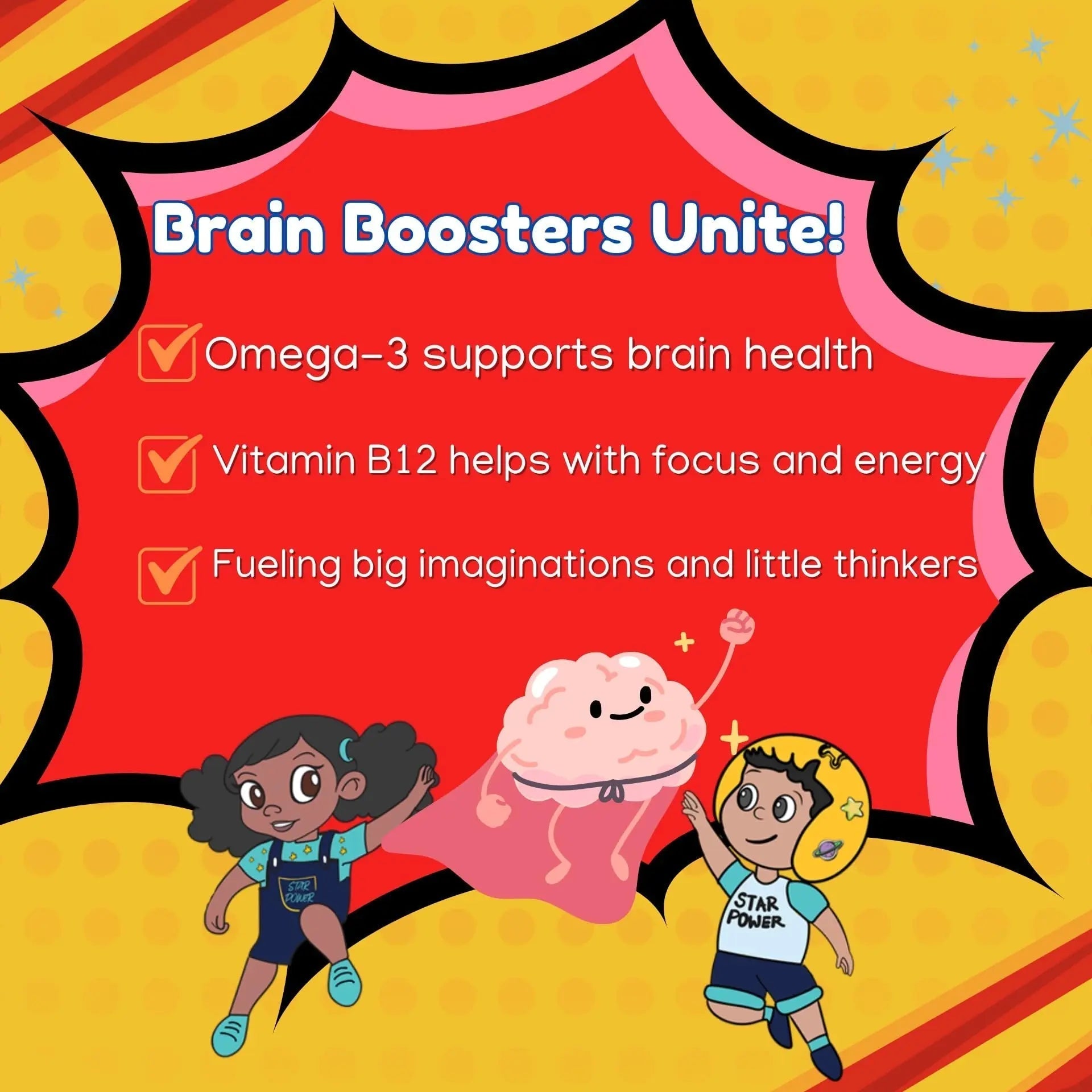 Stars Kids Multivitamin Gummies with Omega 3, Vitamins for Kids with A, B, C, D, Plant Based Multi Vitamins for Children, Manganese Vitastars