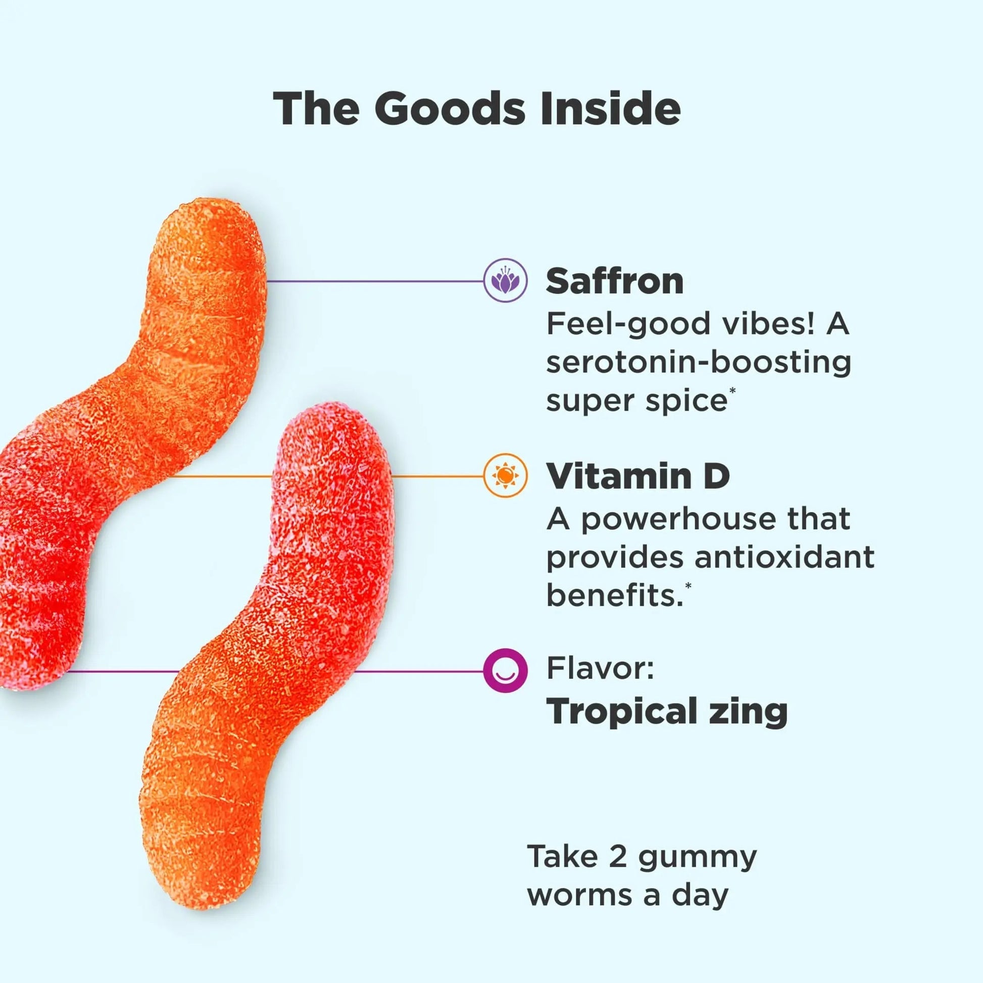 OLLY Hello Happy Gummy Worms Mood Support with Vitamin D, Saffron - 90 Count Men's Multivitamin Gummy Immune Support OLLY