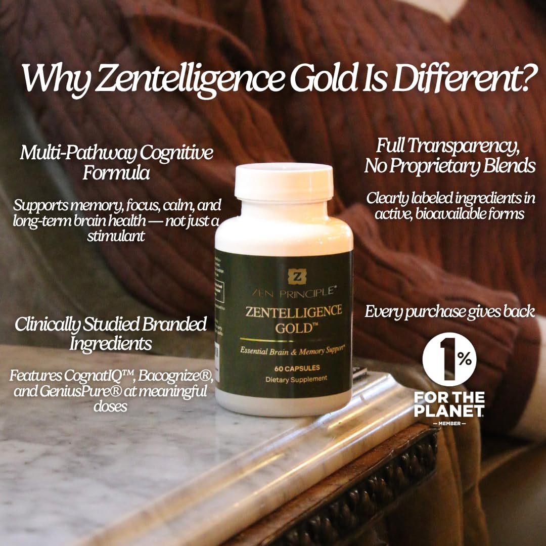 Zen Principle Zentelligence™ Gold Brain Supplement – Memory, Focus & Mental Clarity. Premium Cognitive Support for Adults 40+ with Magnesium, Vitamin D3, CoQ10, Vitamin B12 & L-Theanine. 60 Capsules Zen PrincipleBuy Supplements Australia