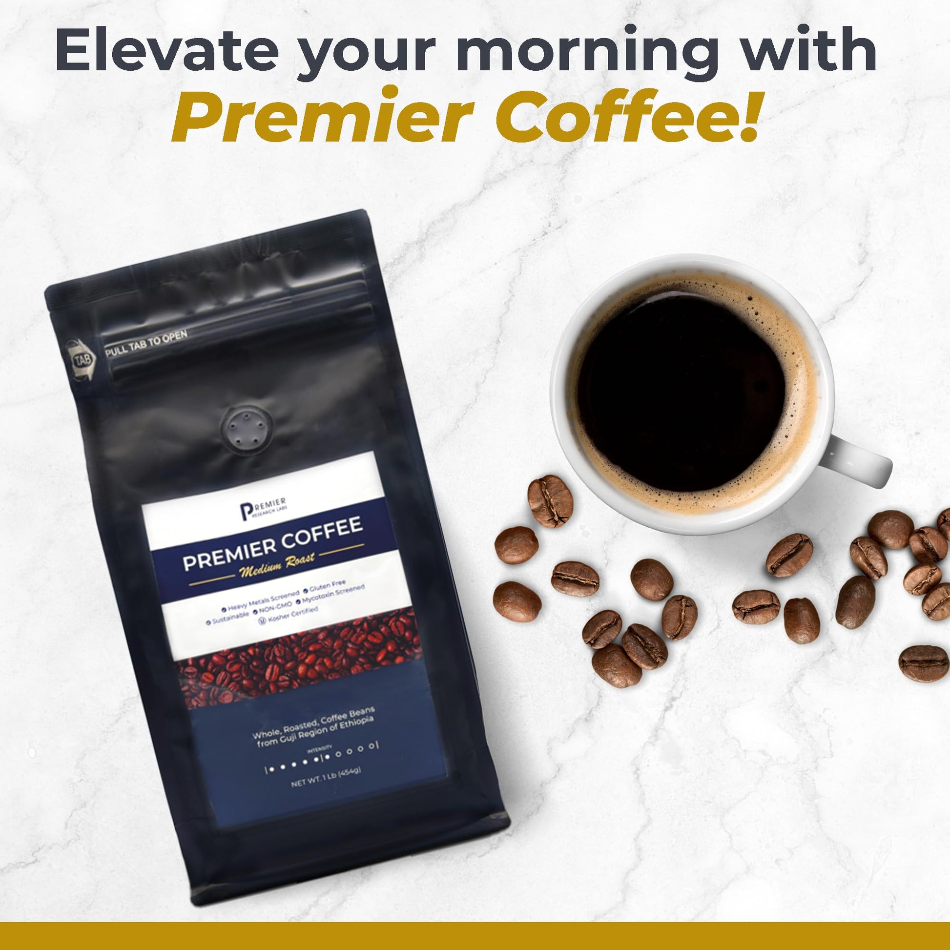 Premier Research Labs Organic Whole Roasted Coffee Beans - Medium Roast, From Guji Region of Ethiopia, Crafted for Optimal Health Benefits, Sweet & Fruity, Well-Balanced, Gluten Free - 1 Pound Premier Research LabsBuy Supplements Australia