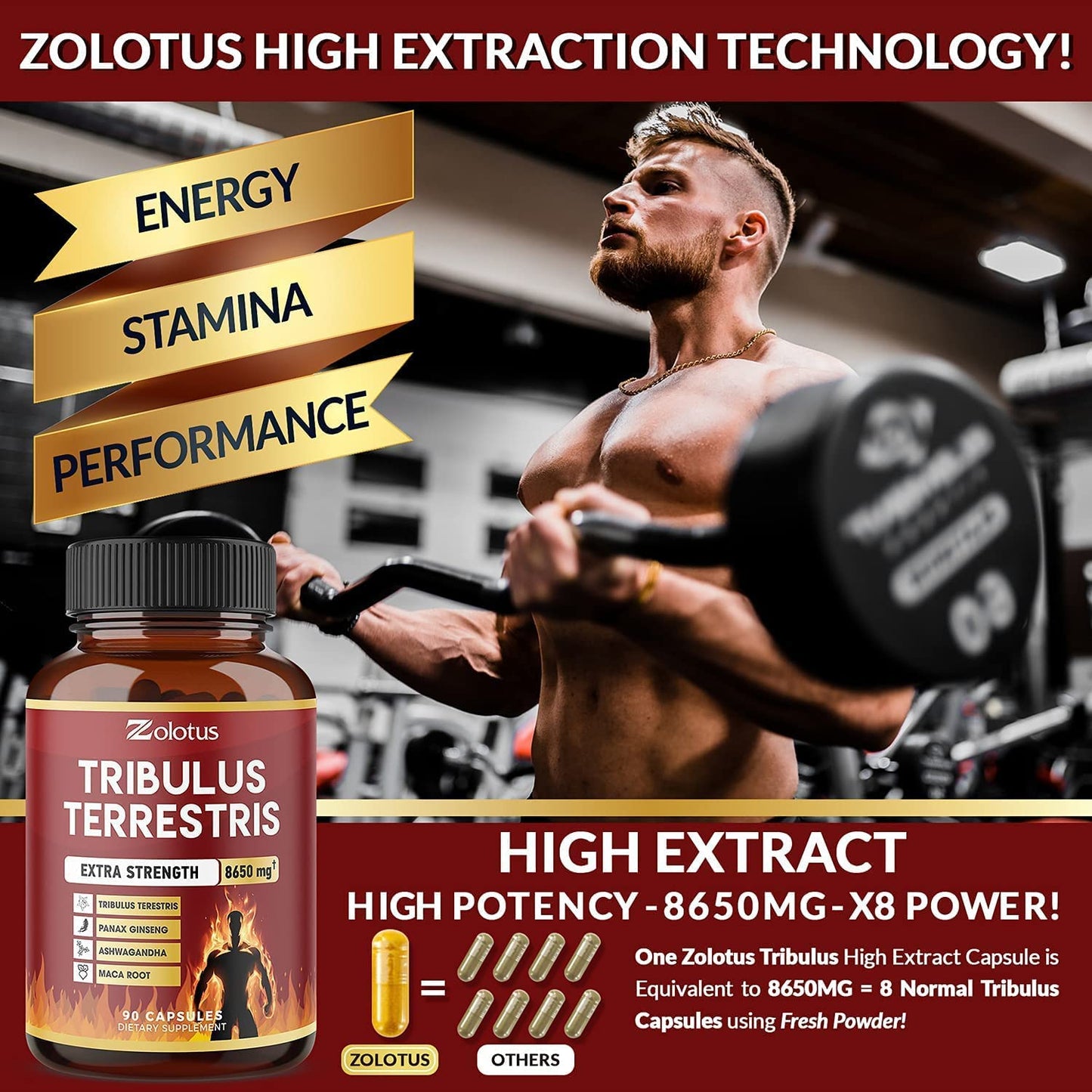 Zolotus Tribulus Terrestris, 8650mg Per Capsule, High Potency with Ashwagndha ZolotusBuy Supplements Australia