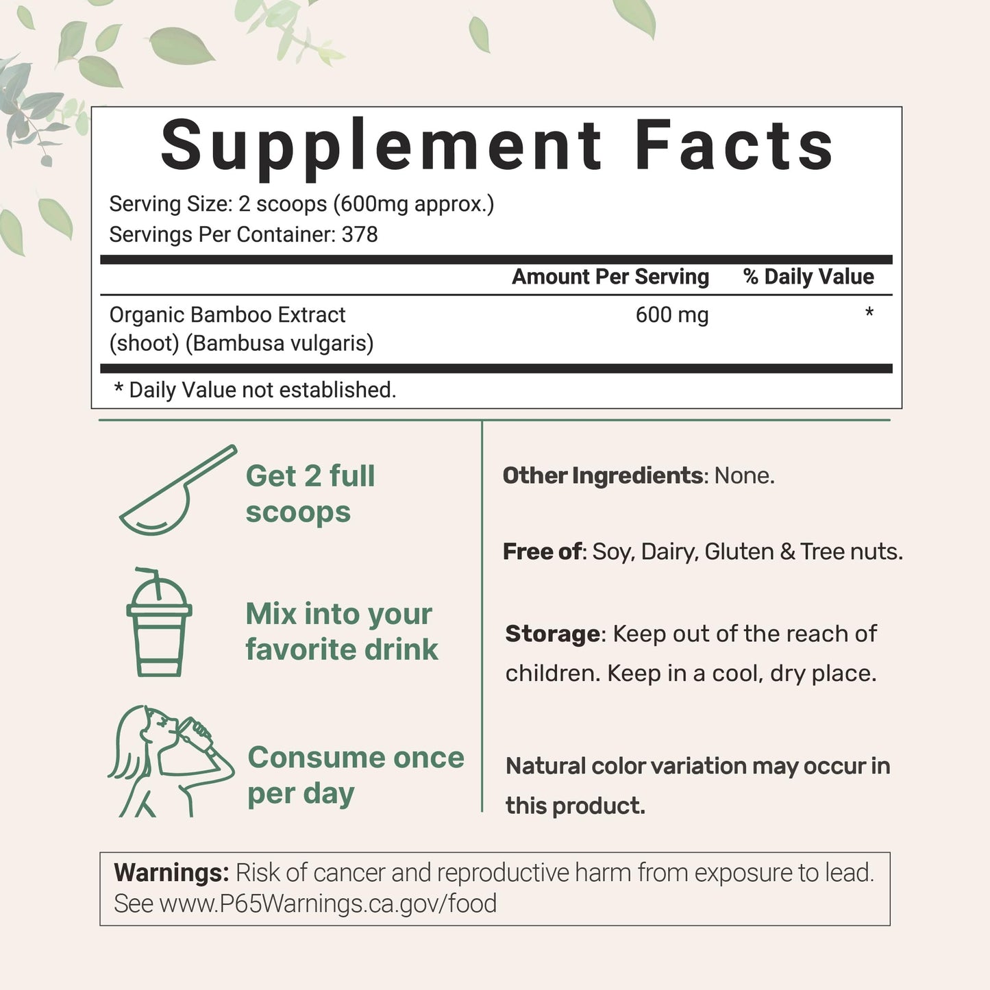 Micro Ingredients Organic Bamboo Extract Powder, 8oz (378 Servings) | Bamboo Plant Silica & Mineral Supplements | Natural Stem & Leaf Extract | Non-GMO, Gluten Free, Vegan Friendly Micro IngredientsBuy Supplements Australia