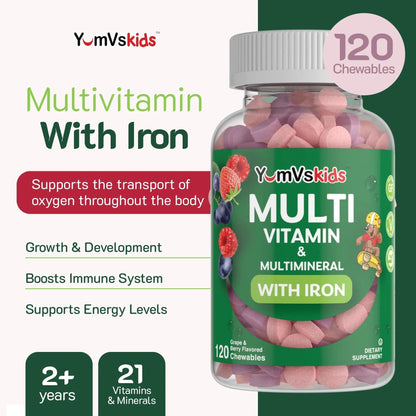 YUM-V'S Probiotics & Multivitamin Bundle for Kids – Probiotic with Prebiotic Fiber Chocolate Bears + Multivitamin & Multimineral with Iron Chewables – Digestive, Immune & Overall Health Support YUM-V'SBuy Supplements Australia
