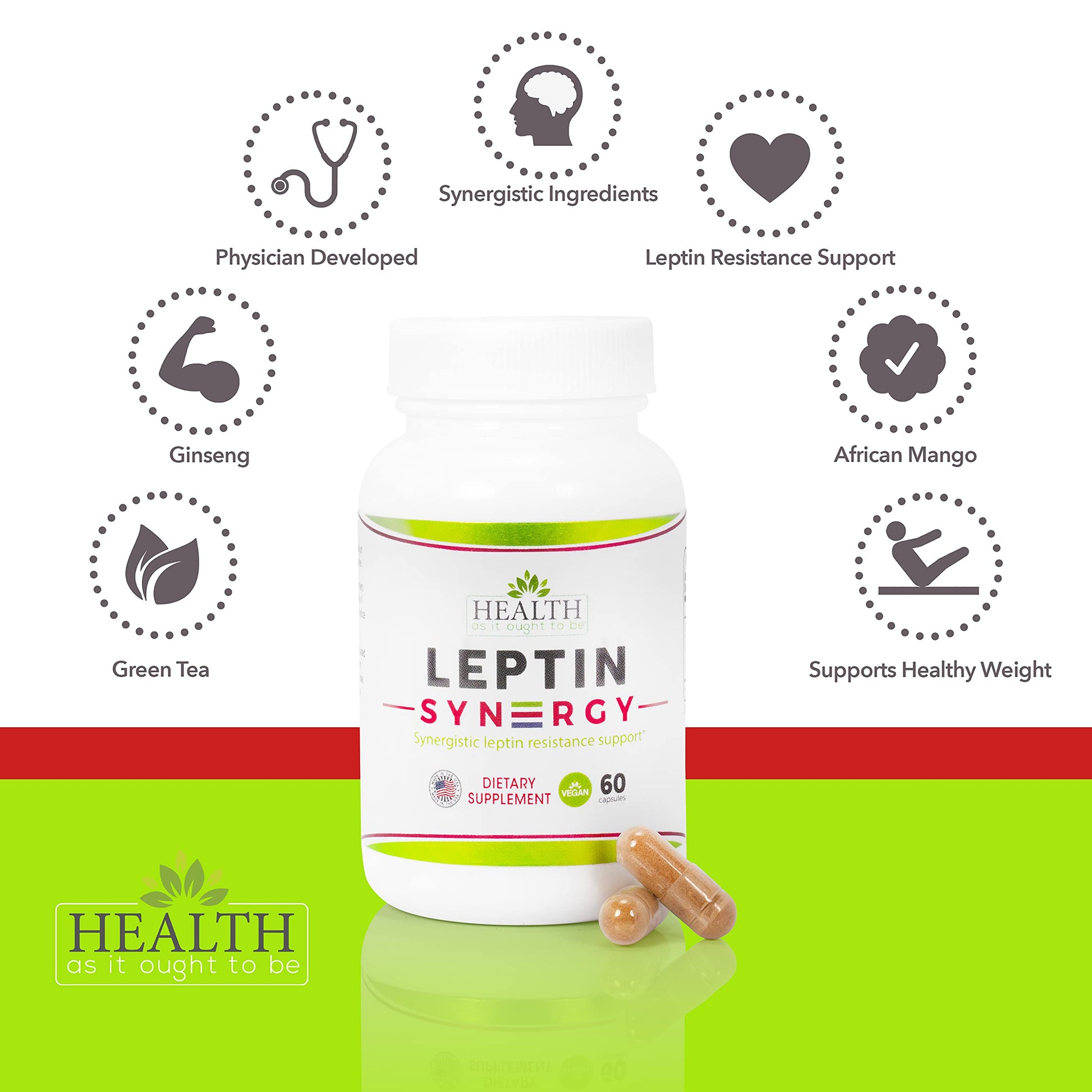 Leptin Syn3rgy (Green Tea, African Mango, Ginseng) - 60 Capsules Health As It Ought To BeBuy Supplements Australia