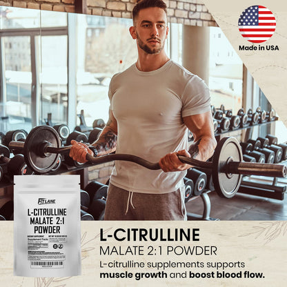 L Citrulline Malate 2 1 Powder 300 Grams - Bulk L Citrulline Powder - Free Form Amino Acid Pre Workout Supplement - Raw and Pure with no Additives by Fit Lane Nutrition.