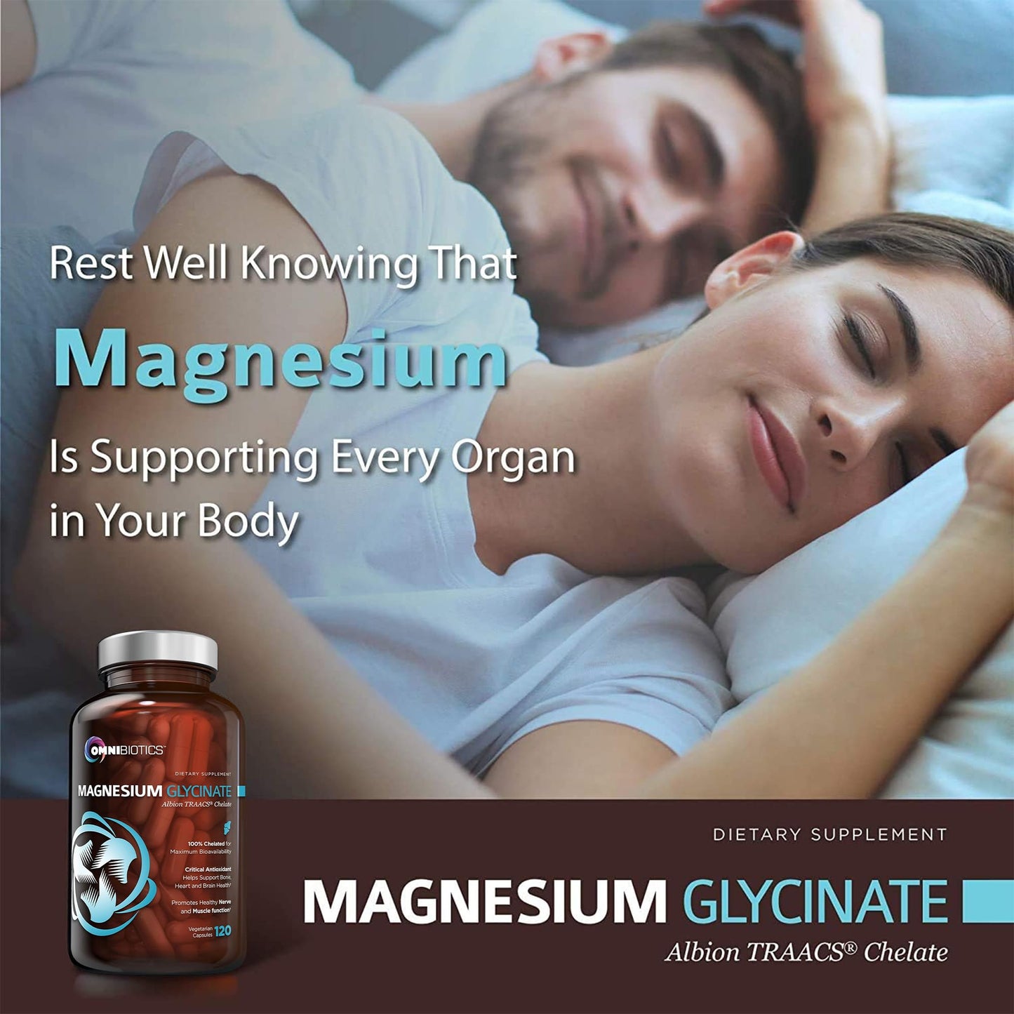 OmniBiotics Magnesium Glycinate Supplement – with 100% Pure Albion TRAACS Bisglycinate Chelate for Sleep, Muscle