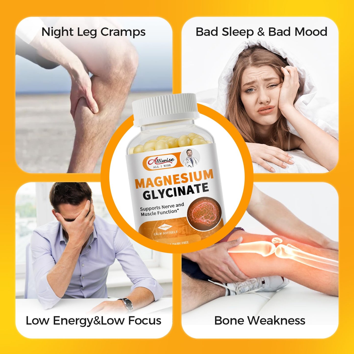 Magnesium Glycinate 400mg Softgels with Vitamin D3 & B6,Small Easy to Swallow Gel Caps,High Absorption, Gentle on Stomach,Supports Sleep,