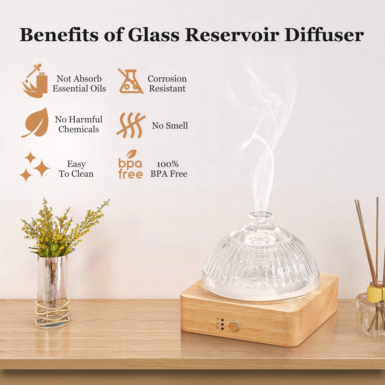 Lecdura Glass Essential Oil Diffuser with Glass Reservoir & Wood Base - Plastic Free, 200ml Lock LecduraBuy Supplements Australia