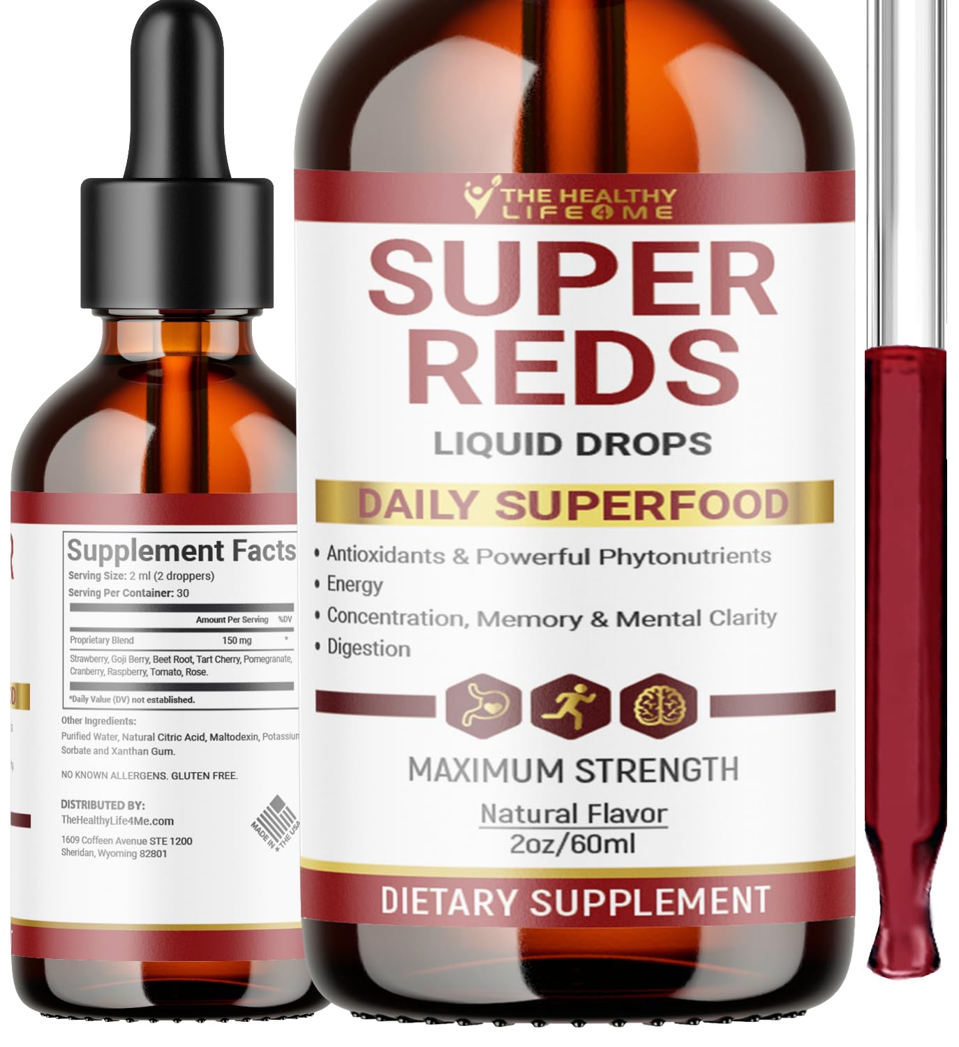 THE HEALTHY LIFE 4 ME Liquid Super Reds Phytonutrient Superfood Drops | Phytonutrient Blend containing Polyphenols | Antioxidants & More | Great Taste 2oz - 30 Day Supply THE HEALTHY LIFE 4 MEBuy Supplements Australia