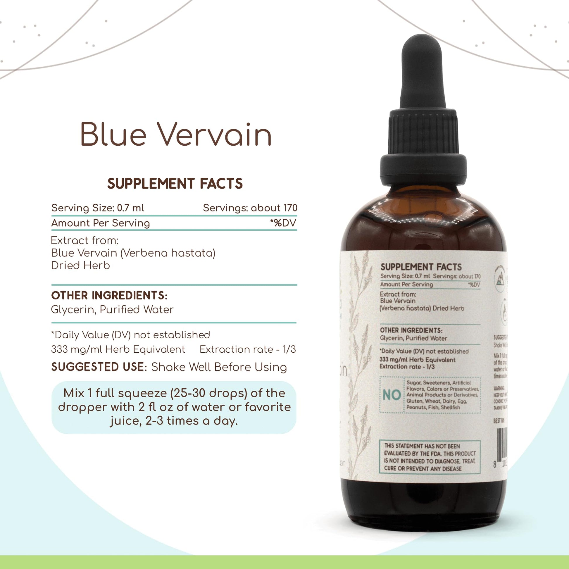Blue Vervain B120 Alcohol-Free Herbal Extract Tincture, Concentrated Liquid Drops Natural Blue Vervain HerbEraBuy Supplements Australia