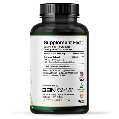 Built by Nature Moringa – 500mg Pure Moringa Leaf Extract 50:1 per Serving – High Potency Moringa Supplement – 120 Capsules Built by NatureBuy Supplements Australia