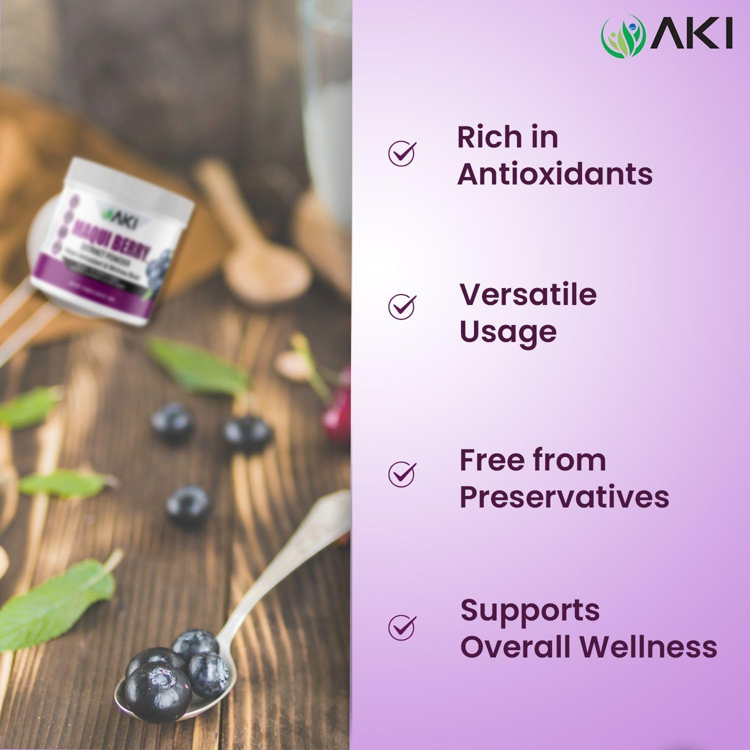 AKI Maqui Berry Extract Powder – Wild Harvested from Patagonia, High in Anthocyanins & Polyphenols, Freeze-Dried Superfruit for Smoothies, Non-GMO, Vegan, 150g/ 5.3 oz AKI ORGANICBuy Supplements Australia