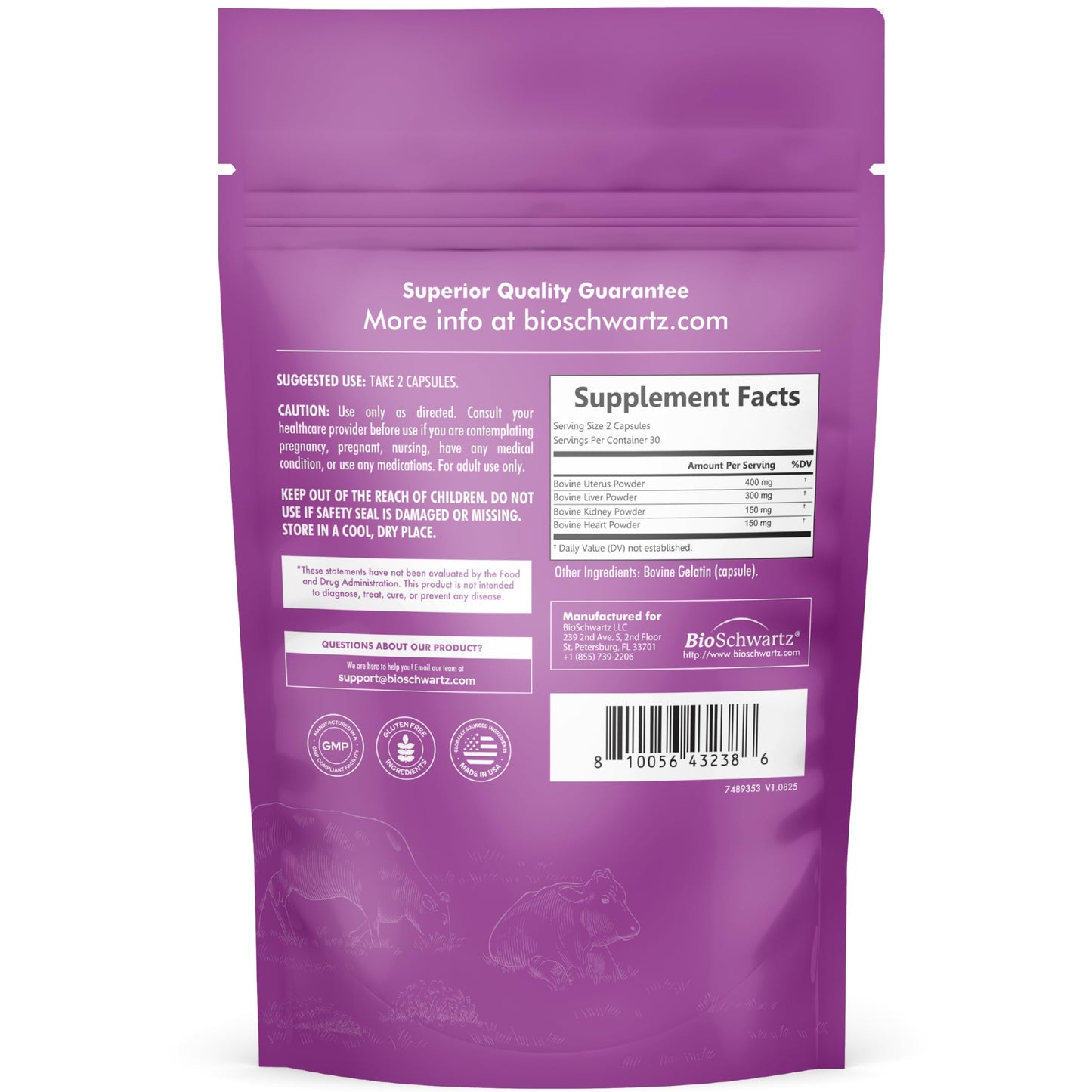 BioSchwartz Primal Beef Organ Supplement for Women - 60 Capsules - Grass-Fed & Pasture-Raised - Supports Healthy Hair Skin and Nails, Hormone Balance - with Bovine Liver, Kidney, Heart, Uterus Powder BioSchwartzBuy Supplements Australia