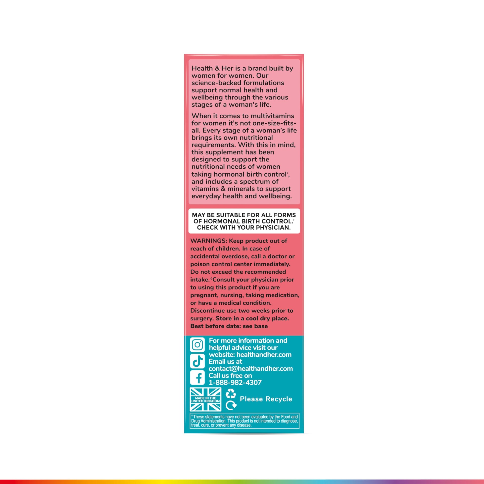 Health & Her Multivitamin Supplement for Women Taking Birth Control - Nutrition Support - 1 Month Supply, 60 Tablets - Vegan & Gluten Free Health and HerBuy Supplements Australia