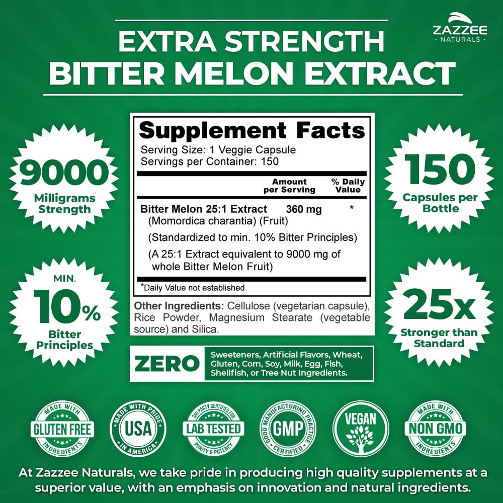 Zazzee Extra Strength Bitter Melon 25:1 Extract, 9000 mg Strength, 10% Bitter Principles ZazzeeBuy Supplements Australia