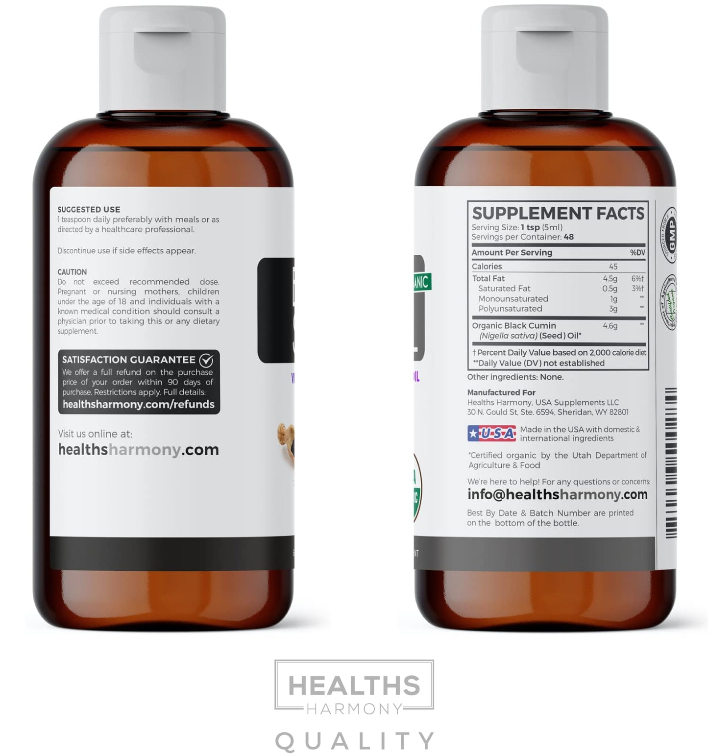 USDA Organic Black Cumin Seed Oil Liquid (8 fl oz) Premium Cold-Pressed Nigella Sativa Healths HarmonyBuy Supplements Australia