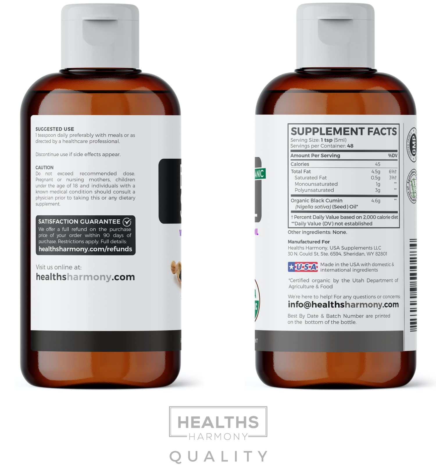 USDA Organic Black Cumin Seed Oil Liquid (8 fl oz) Premium Cold-Pressed Nigella Sativa Healths HarmonyBuy Supplements Australia