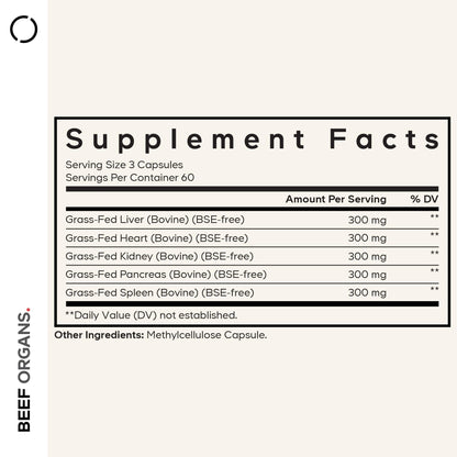 Codeage Grass Fed Beef Organs Supplement – Glandulars Supplements - Freeze Dried, Non-Defatted, Desiccated Liver, Heart, Kidney, Pancreas & Spleen Bovine Pills – Beef Vitamins - Non-GMO -180 Capsules CodeageBuy Supplements Australia