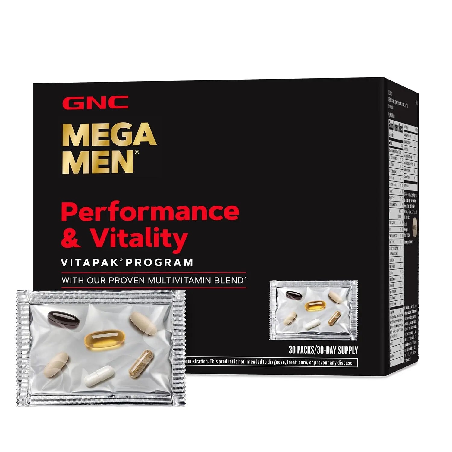GNC Mega Men Performance and Vitality Vitapak Program, Convenient Complete Nutrition, 5 Products in 1 Packet, Circulation GNC