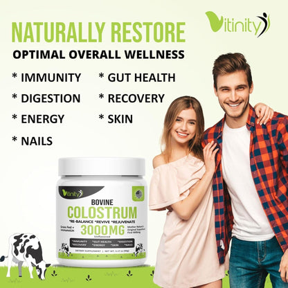 VITINITY Grass Fed Bovine Colostrum Powder for Humans 3000 mg - Natural IgG Colostrum Supplement Gut Health, Immune Support, Muscle Recovery, Wellness | Pure Colostrum Superfood,Unflavored 2 Pack VITINITYBuy Supplements Australia