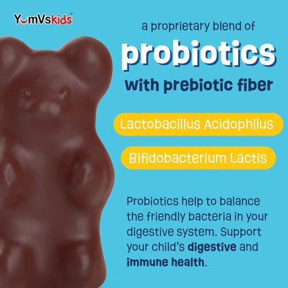 YUM-V'S Probiotics & Multivitamin Bundle for Kids – Probiotic with Prebiotic Fiber Chocolate Bears + Multivitamin & Multimineral with Iron Chewables – Digestive, Immune & Overall Health Support YUM-V'SBuy Supplements Australia