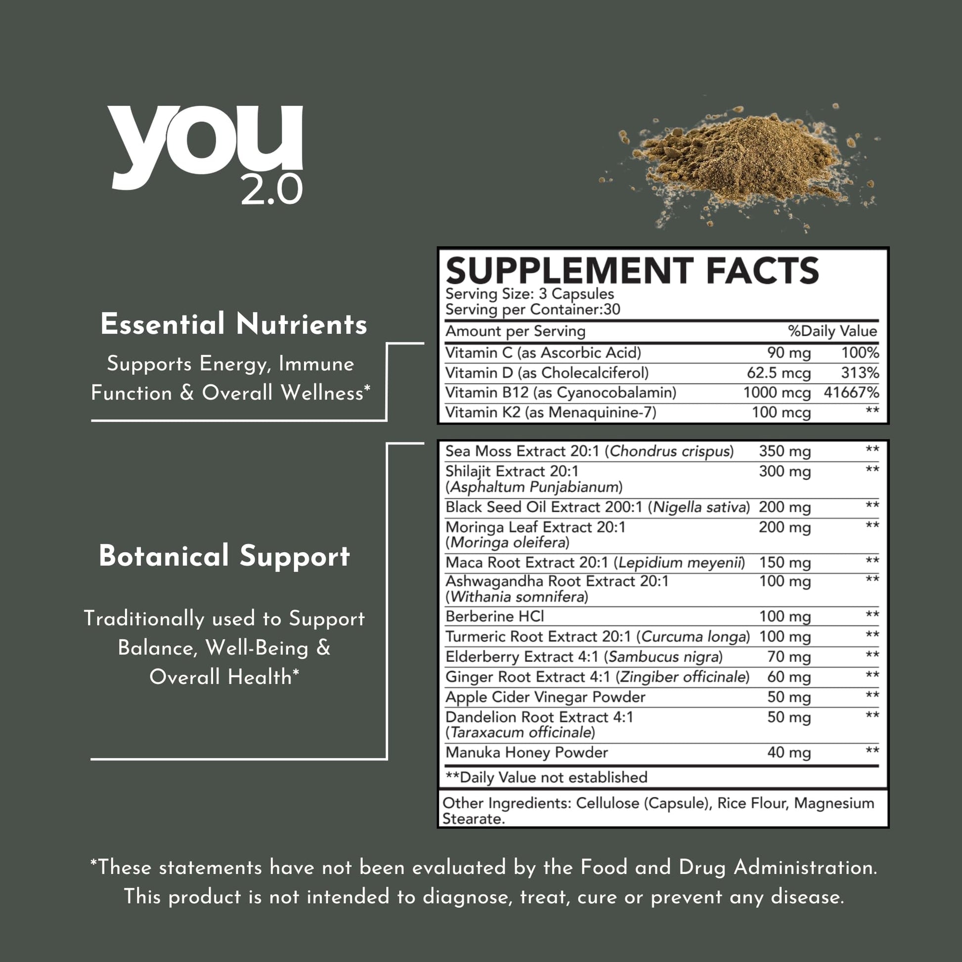 YOU 2.0 Powerhouse Superfood with Seamoss, Shilajit, Ashwagandha, Berberine, Maca, Black Seed Oil, Turmeric, Vitamin C, D, B12, K2 - Moringa, Apple Cider, Made in USA for Overall Health & Immunity YOU 2.0Buy Supplements Australia