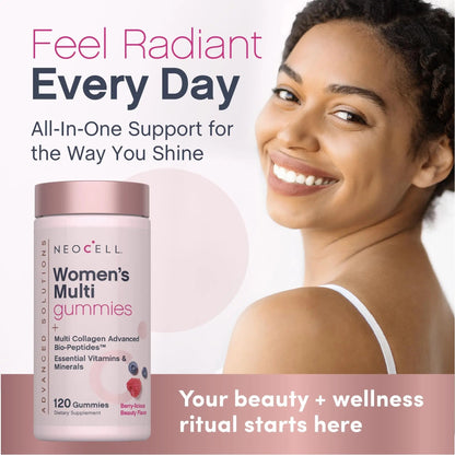 NeoCell Women's Multi Gummy with Collagen | 120 Gummies | Essential Vitamins & Minerals | Berry Flavor Supplement NeoCell