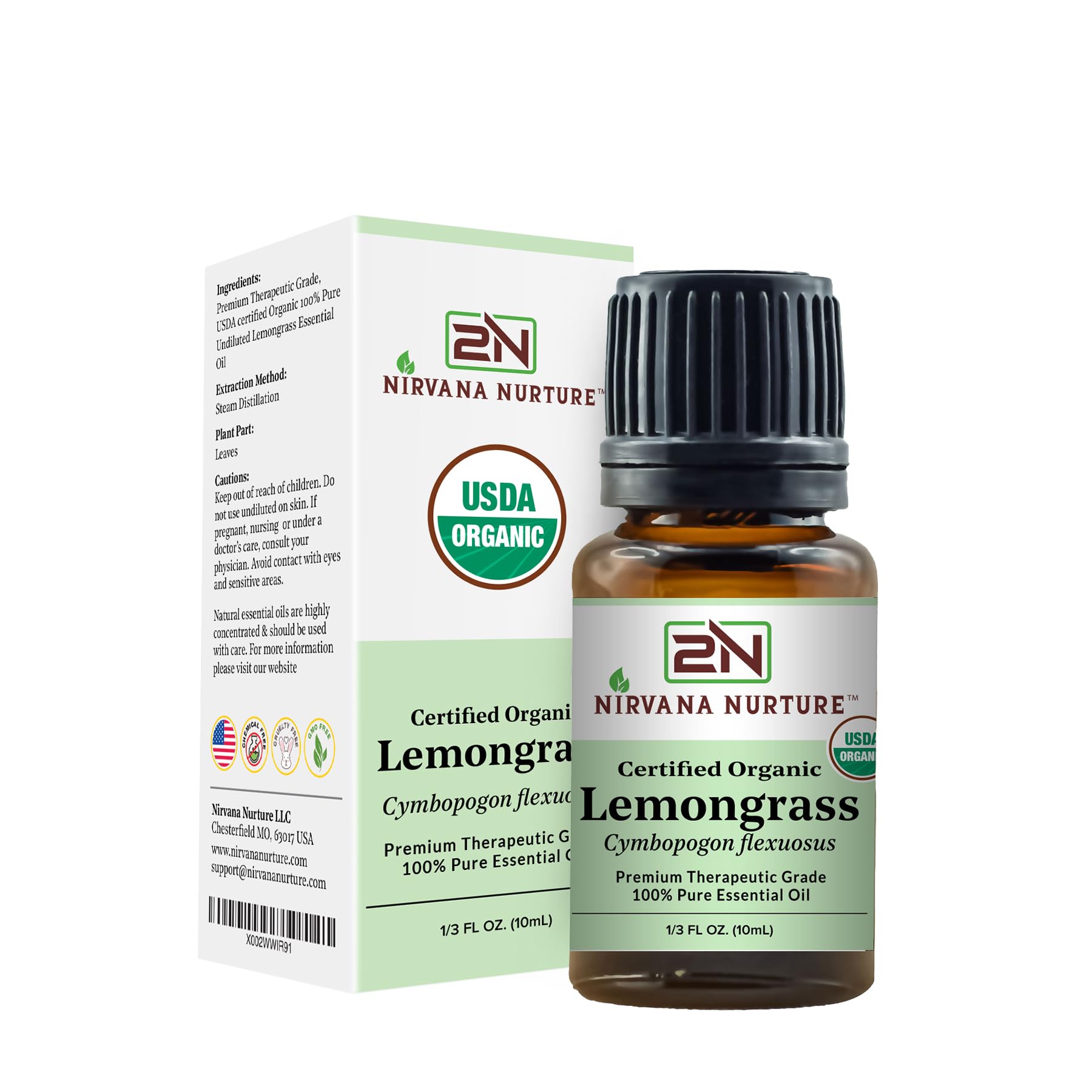 Nirvana Nurture Lemongrass Essential Oil USDA Certified Organic 100% Pure Premium Therapeutic Grade Nirvana NurtureBuy Supplements Australia