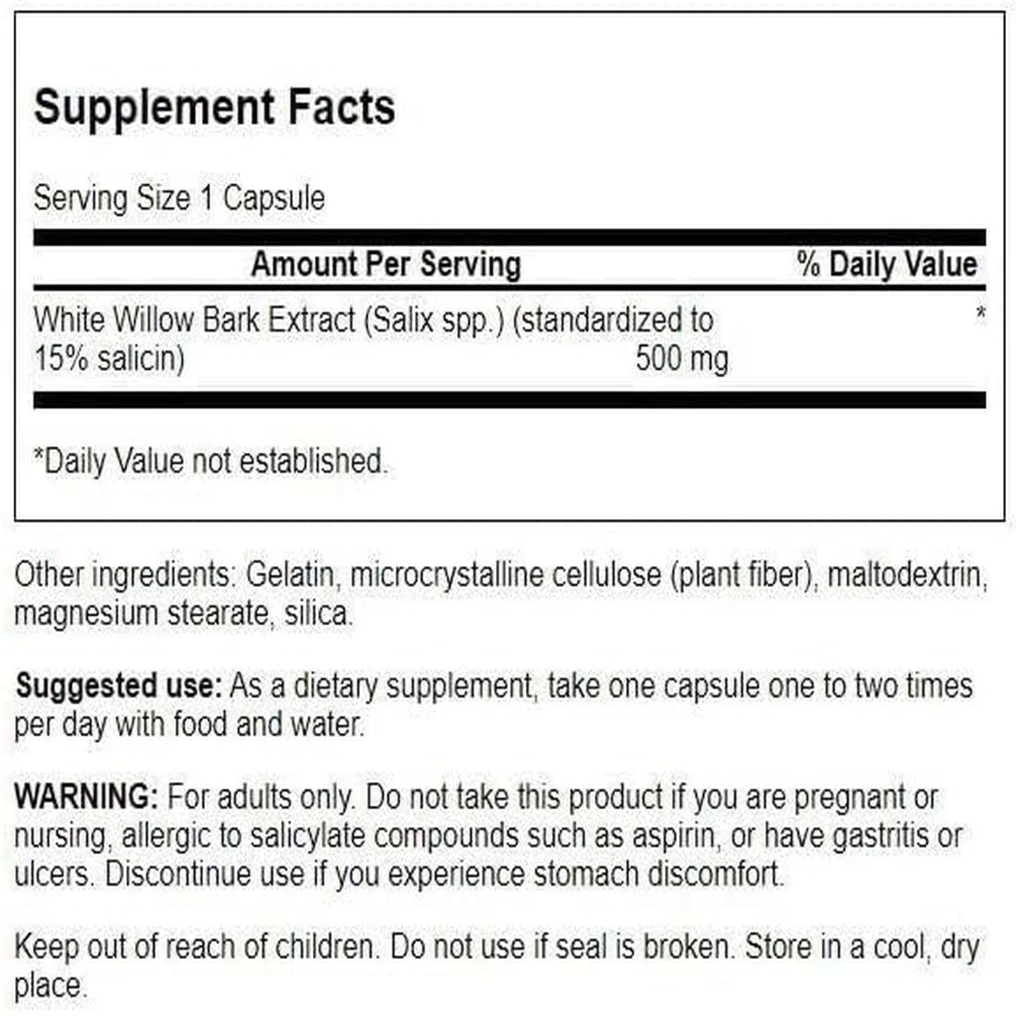 Swanson White Willow Bark Extract - Promotes Joint Support and Muscle Relief - Standardized to 15% Salicin - Natural Supplement with No Stomach Irritation - (120 Capsules, 500mg Each) SwansonBuy Supplements Australia